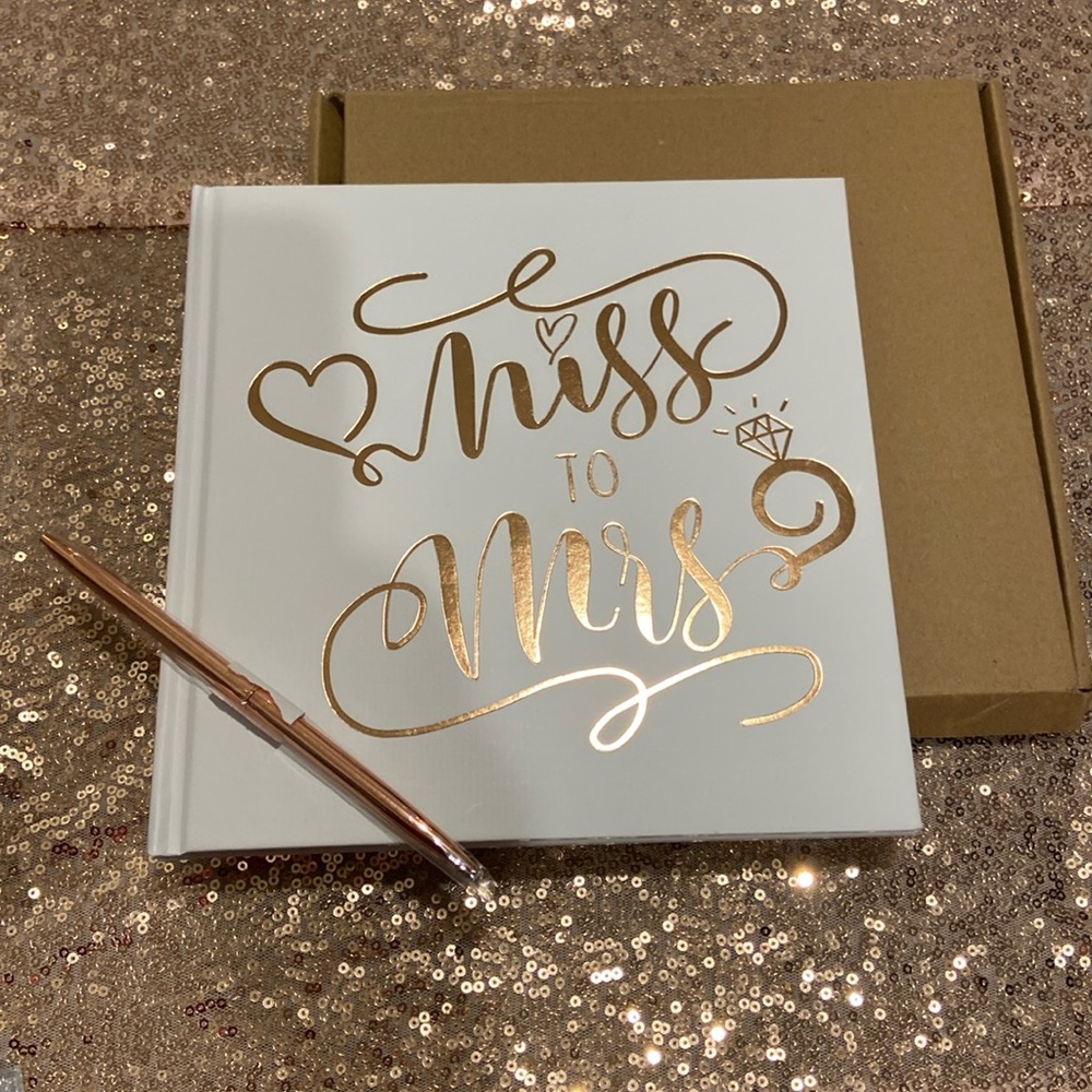 Rose Gold & White Wedding Guest Book w/Pen